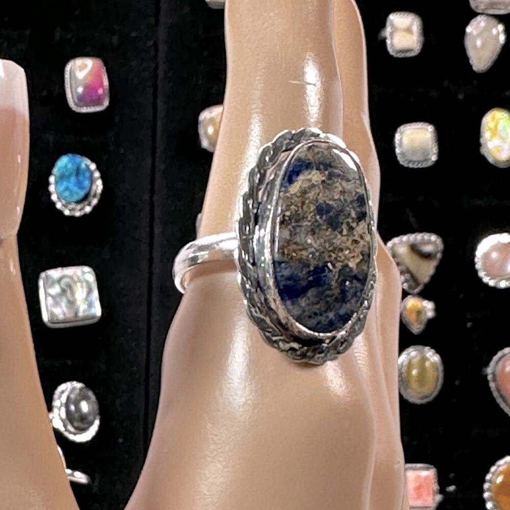 Sunset sodalite  gemstone ring silver plated stamps‎ at 925 handmade size 9